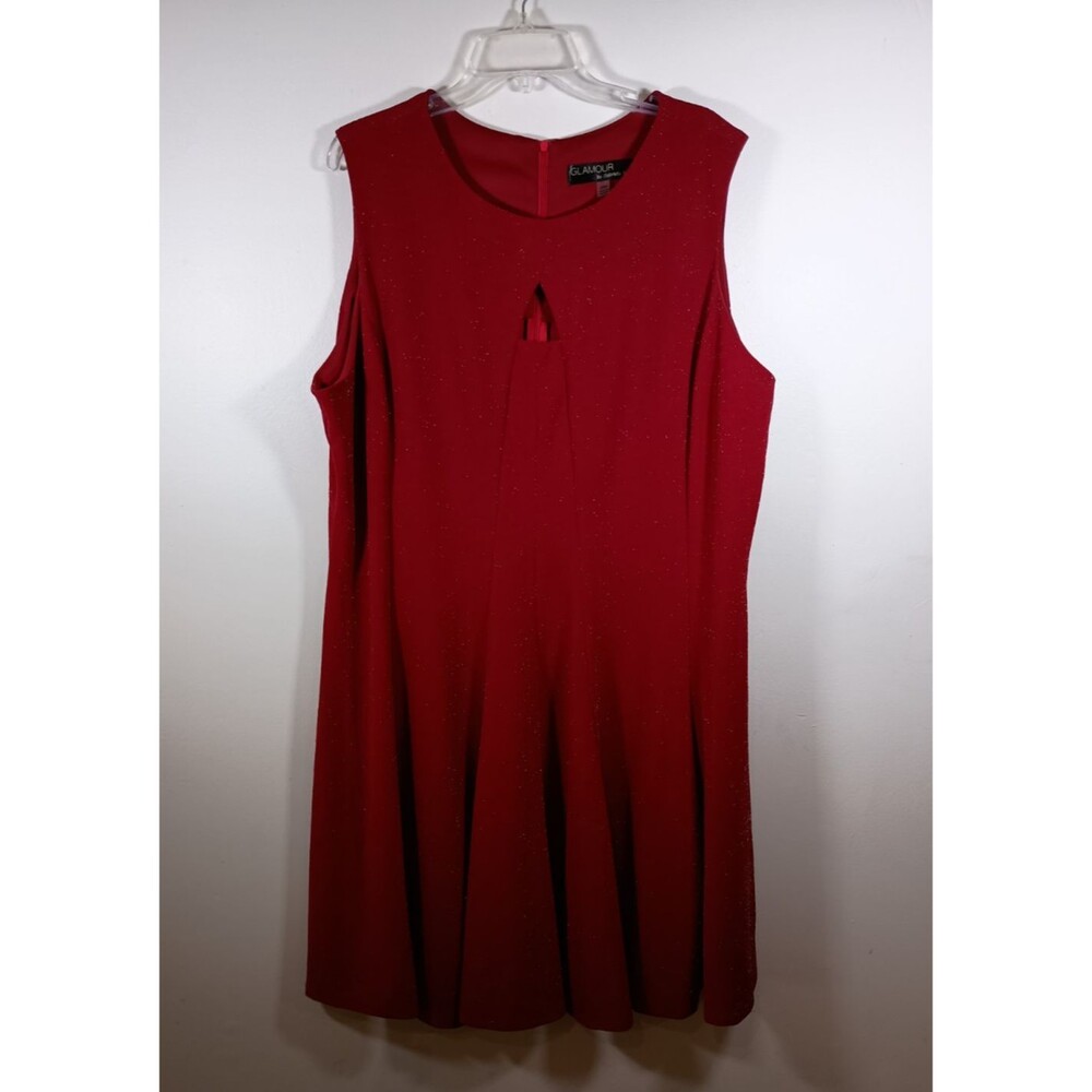 Glamour By Gabby Skye Red Sleeveless Holiday Midi Sparkle Dress Plus Size 22W